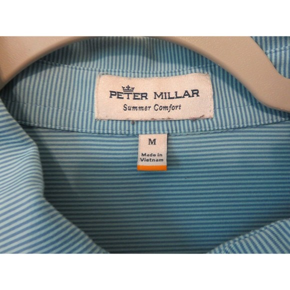 Peter Millar Summer Comfort Golf Polo Shirt Mens Sz M Blue Striped Performance - Picture 2 of 5